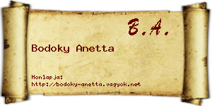 Bodoky Anetta névjegykártya